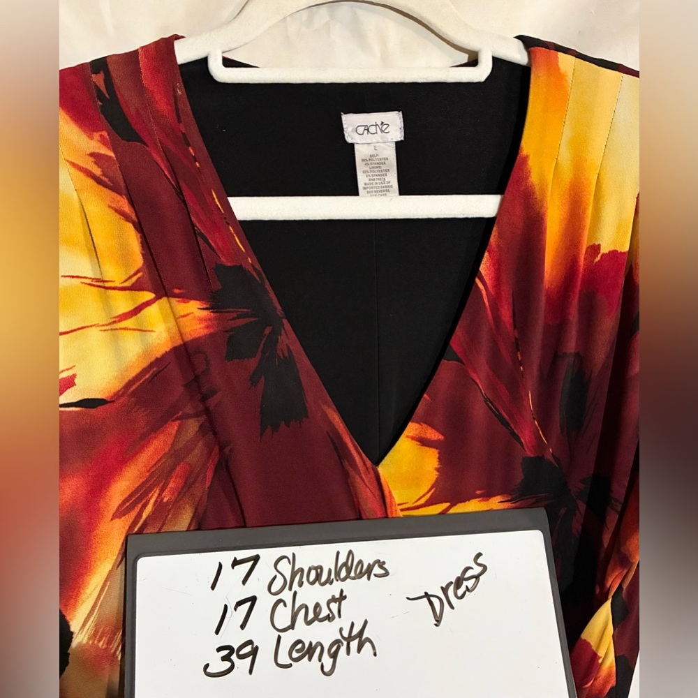 Cache Sunset 90s Y2K Dress Sz L faux Wrap Art to Wear Fitted Spandex Stretchy - Picture 2 of 8